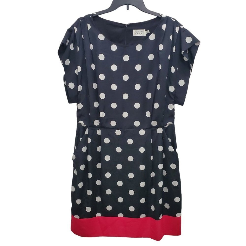 Eliza‎ J Women's Crepe De Chine Black + White Polka Dot Shift Dress Plus Size 14